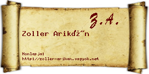 Zoller Arikán névjegykártya